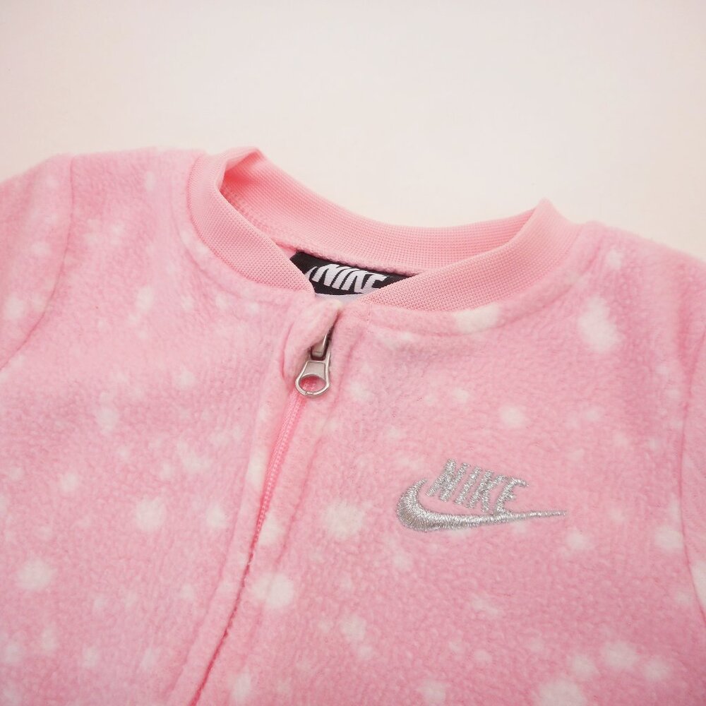 Nike Sleeper Baby Girl size 6M Pink with White Dots Zip-up Footed Cozy Fleece - Picture 4 of 5